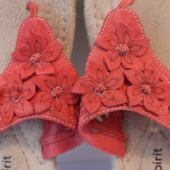 Easy Spirit Dreambeach Thong Sandal Leather Casual, Beach Floral Red Size 6M - Picture 3 of 12